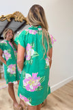 Paradise Social Flower Shirt Dress Green