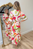 Flowers Everywhere Puff Sleeve Zip Dress