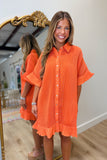 Party of Pleats Shirt Dress Orange