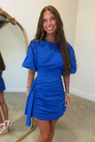 Lucky Me Ruched Dress W Puff Sleeves Royal