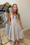Cafe Cream Striped Midi Dress