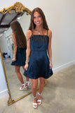 Satin Noir Silhouette Bow Dress Black
