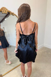 Satin Noir Silhouette Bow Dress Black