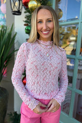 Endless Possibilities Candy Cane Lace Top Pink