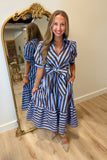 Bronzy Blue Striped Midi Dress