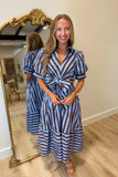 Bronzy Blue Striped Midi Dress