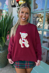 Santa Teddy Bear Sweater Wine
