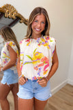 Vacation Time Floral Bubble Top Cream