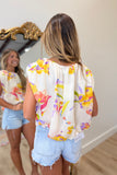 Vacation Time Floral Bubble Top Cream