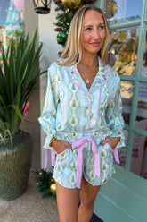 Bows & Trees Satin Pj Set Blue