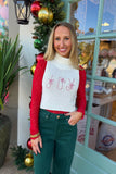 JOY Candy Cane Turtle Neck Sweater White