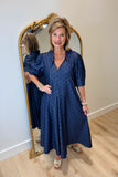 Lior Amber Point Collar Denim Dot Dress