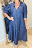 Lior Amber Point Collar Denim Dot Dress