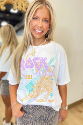 Rock N Roll Leopard Oversized Graphic Tee White
