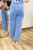 Pearl Accented Wide Leg Jean Denim