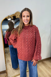 Girls in Pearls Sweater Brick