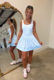 Pickleball Pleats Striped Active Dress Blue