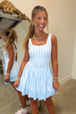 Pickleball Pleats Striped Active Dress Blue