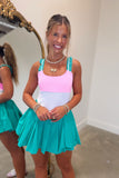 Colorblock Frill Strap Active Dress Pink Green