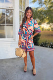 Abstract Print Belted Mini Dress