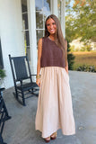 Gather Together Chunky Sweater Midi Dress Brown