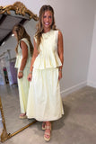 Golden Glow Pleated Skirt Set Yellow