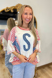 Usa Patchwork Stripes Tee Denim