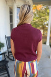 Stay Awhile Mock Neck Cap Sleeve Sweater Maroon