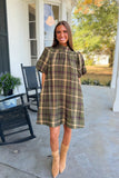 Family Time Plaid Dress Olive