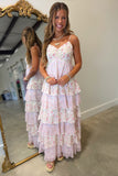 Romantic Floral Tiered Maxi Dress Pink