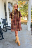 Family Time Plaid Dress Brown