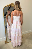 Romantic Floral Tiered Maxi Dress Pink