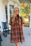 Family Time Plaid Dress Brown