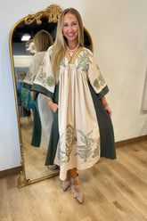Bohemian Bliss Embroidered Dress Green
