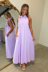 Six Months Later Gingham Maxi Dress Lavender