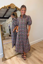 Lattice Rose Midi Dress Brown