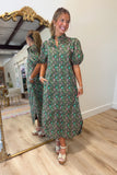 Lattice Rose Midi Dress Pine Green