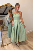 Gingham Gathering Midi Dress Green