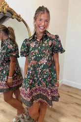 English Garden Puff Sleeve Dress Green