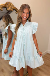 Umgee Stripe Smocked Ruffle Dress Mint