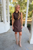 Perfect All American Belted Button Dress Brown