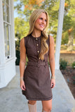 Perfect All American Belted Button Dress Brown