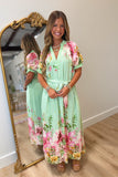Umgee Flowerful Belted Midi Dress Sage