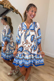 Umgee Fall Paisley Dress Blue