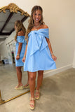 Bow Behavior Off the Shoulder Dress Blue