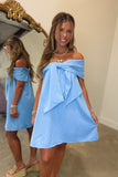 Bow Behavior Off the Shoulder Dress Blue