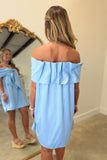 Bow Behavior Off the Shoulder Dress Blue