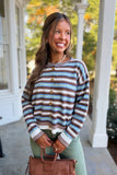 Stylish Stripes Button Cardigan Blue
