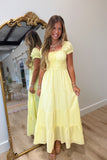 Cottage Cotton Puff Sleeve Dress Yellow