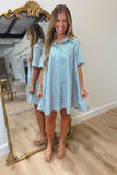 Palm Summer Striped Shirt Dress Pink Green